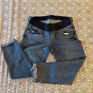 Old Navy Women's Dark Blue Maternity Jeans with Black Waistband - 12 LONG